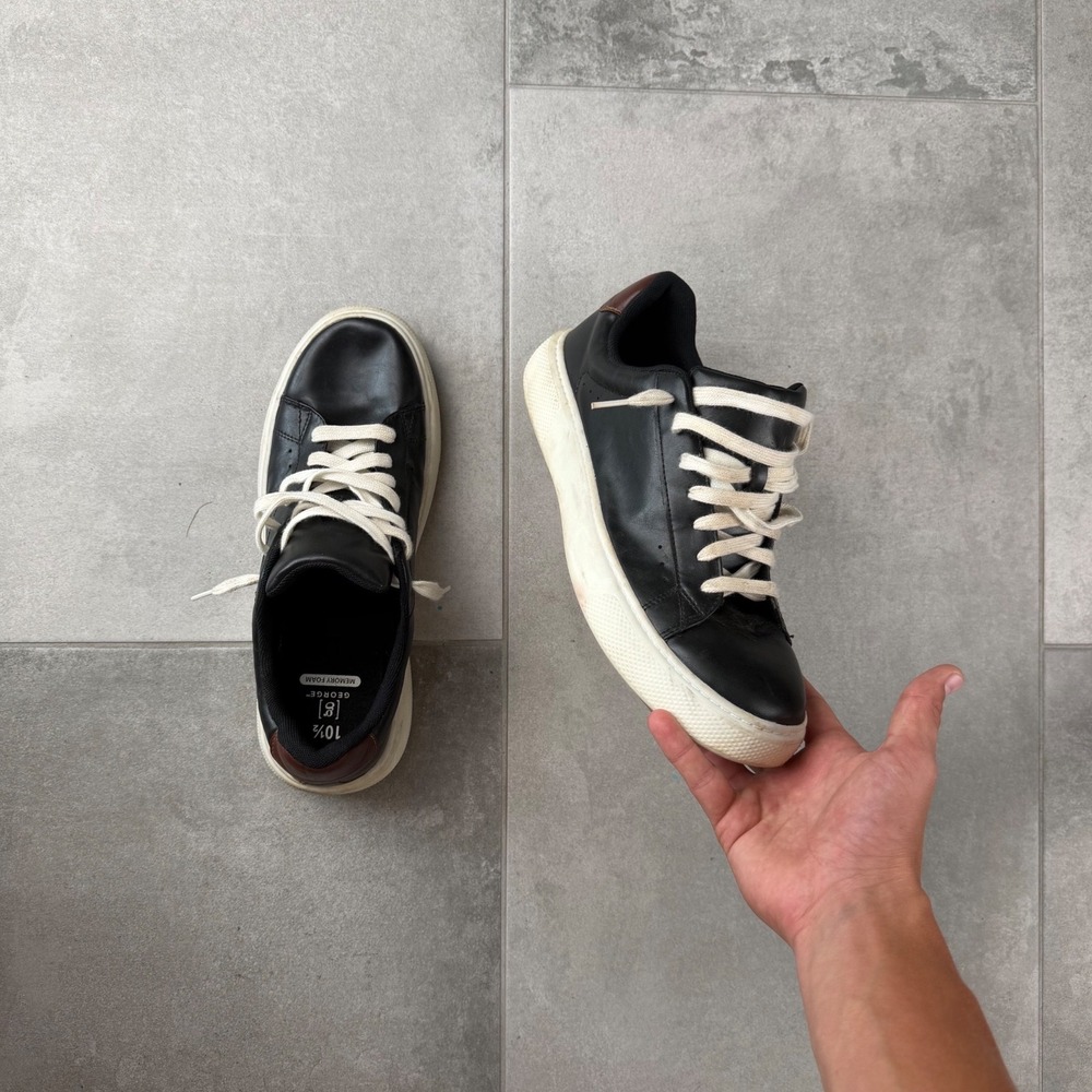 George Mens Black Leather Platform Sneakers Chunky Rick Owens Style 10.5